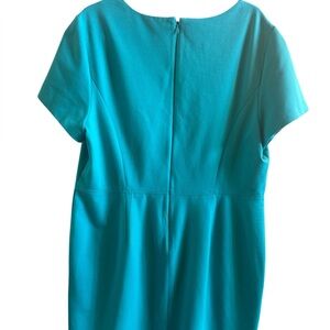 Talbots Woman’s Size 18 Structured Teal Short Sleeve Dress Mock Pockets Zipper‎